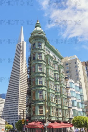 View of Columbus Tower and TransAmerica Building, San Francisco, Californai, USA