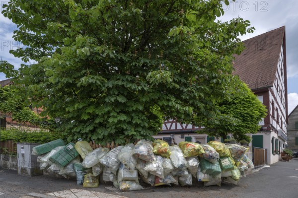 Yellow bags ready for collection, Bavaria, Germany