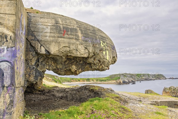 Old world war II bunker on the french coast which was part of the Atlantic wall a coastal defences and fortifications system, Crozon peninsula, Bretagne, France
