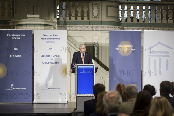 Thomas Mirow (Chairman of the Board of the German National Foundation) speaks at the award ceremony for the German National Prize 2025 in the Französische Friedrichstadtkirche, Berlin, on 10 June 2025