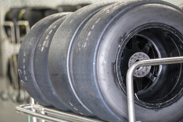 Close-up of racing tyres in motorsport
