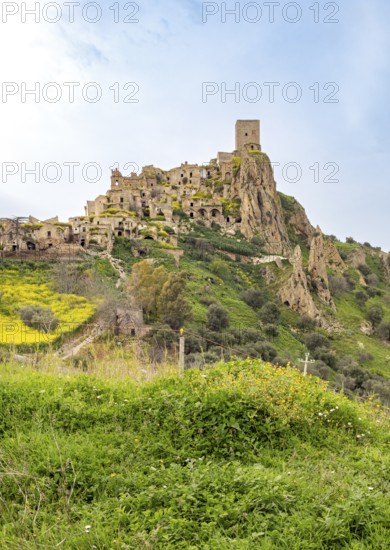 View of the ghost town of Craco, Basilicata, Italy