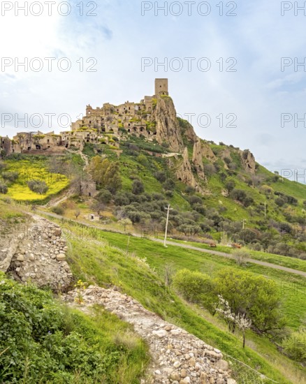 View of the ghost town of Craco, Basilicata, Italy