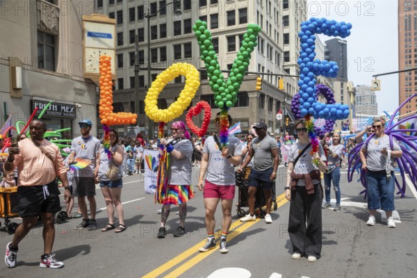 Detroit, Michigan USA - 8 June 2025 - Gay, lesbian, bisexual, and transgender activists and their allies marched for equality in the Motor City Pride parade