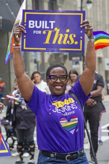 Detroit, Michigan USA - 8 June 2025 - Gay, lesbian, bisexual, and transgender activists and their allies marched for equality in the Motor City Pride parade. Saunteel Jenkins, a candidate for mayor of Detroit, joined the parade