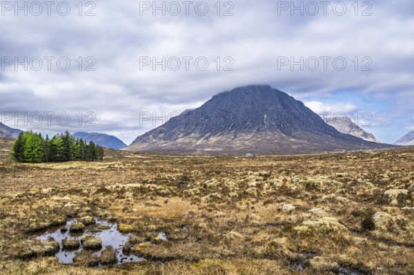 Mountains and Moors over Glen Etive Valley, Glencoe, Highlands, Scotland and Buachaille Etive Mòr, The Buachaille, Glen Etive, Highlands, Scotland, UK