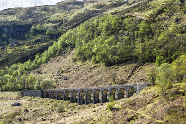 Mountains over Glen Ogle Viaduct, Road A85, Scotland, UK