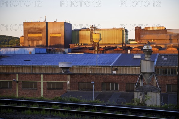 Deutsche Edelstahlwerke at sunrise, Witten, Ruhr area, North Rhine-Westphalia, Germany