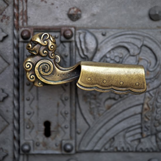 Close-up, door handle on the Church of the Redeemer, Bad Homburg vor der Höhe, Germany