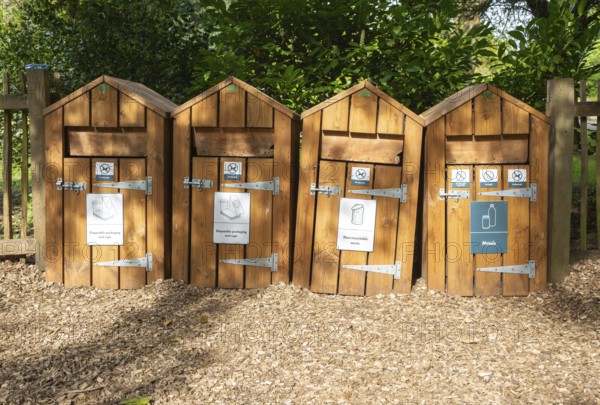 Wooden sorted refuse rubbish collection containers, UK