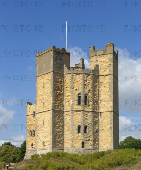 Yellow rendering on stonework conservation project, Orford Castle, Suffolk, England, UK