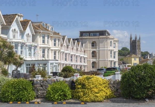 Historic buildings seafront terrace of Courtenay Place, Teignmouth, south Devon, England, UK