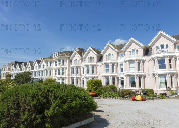 Historic buildings seafront terrace of Courtenay Place, Teignmouth, south Devon, England, UK