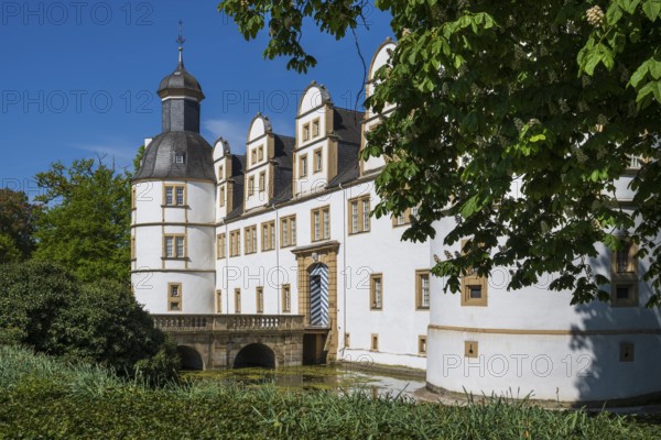 Neuhaus Castle, moated castle, prince-bishop's residence, Weser Renaissance, Paderborn, Westphalia, North Rhine-Westphalia, Germany