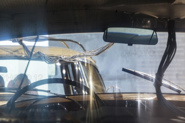 Mercedes-Benz 300 test vehicle from 1960, a one-off from the testing department. Data transmission from the test vehicle, in this case a 220 S, via a long cable. The Mercedes-Benz Museum in Stuttgart presents a journey through time through the automotive history of the global corporation. The history of the Mercedes star begins with the first automobile in 1886. Stuttgart, Baden-Württemberg, Germany