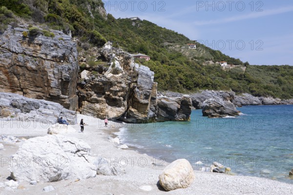 Milopotamos Beach on the Aegean Sea, Pelion Peninsula, Thessaly, Greece, newly created by Storm Daniel