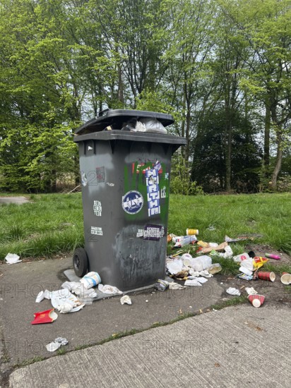 Disposable waste, car park, rubbish bin on the A28, Easter days, Lower Saxony, Germany