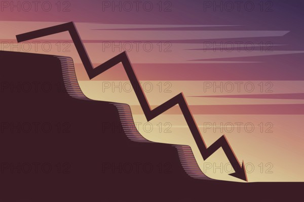 Dar red arrow crashing downward. Symbol of stock market collapse, financial crisis, and economic downturn. Generative AI, AI generated