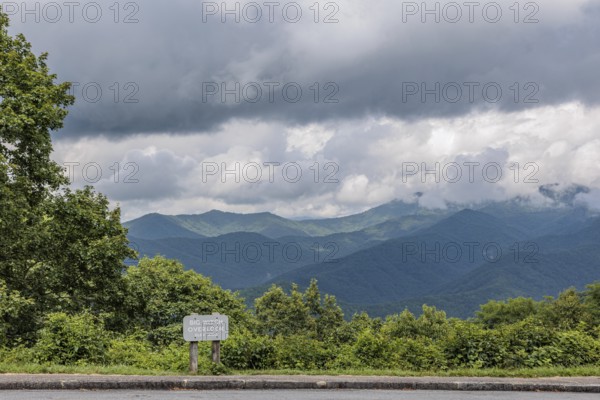 Sign at Big Witch Overlook along the Blue Ridge Parkway in the Smoky Mountains near Cherokee, North Carolina, USA