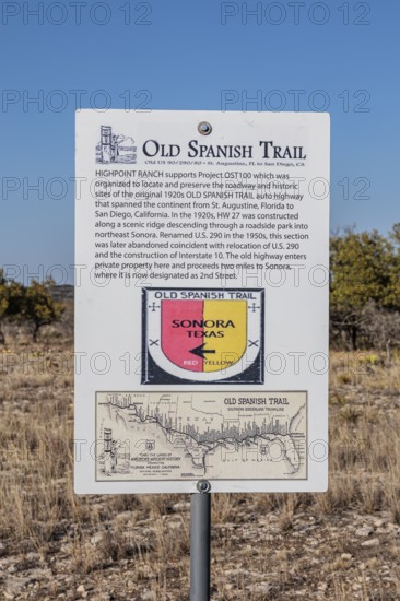 Sign indicating the location of the historical Old Spanish Trail auto trail across the United States built in the early 1900s