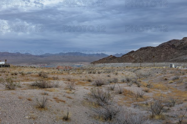 Echo wash drains into the Overton Arm of Lake Mead at Echo Bay, Nevada, USA