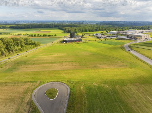 Wide green fields with a country road and surrounding rural landscape, ING Park development area, Zweckverband INGpark Nagold Gäu, Nagold, Germany
