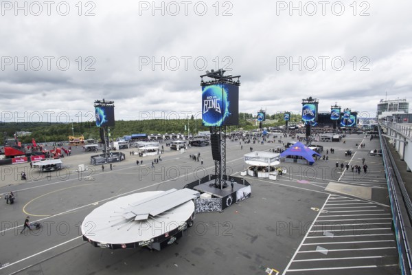 Infield with speaker towers at the Rock am Ring Festival on Friday, Nürburgring race track race track, 06.06.2025