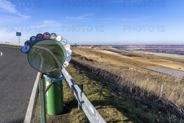 Garzweiler II coal mine, view from Jackerath viewpoint, waste bin with funnel, North Rhine-Westphalia, Germany