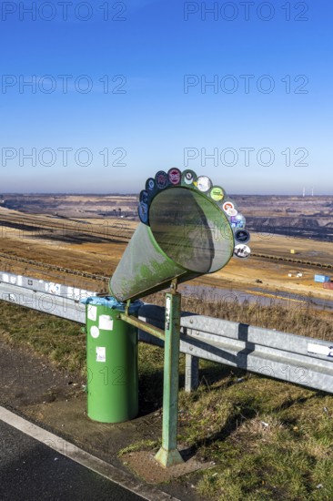 Garzweiler II coal mine, view from Jackerath viewpoint, waste bin with funnel, North Rhine-Westphalia, Germany