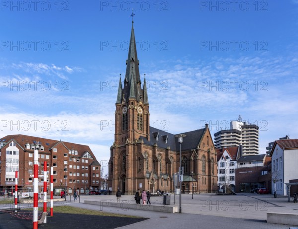 The city center of Herne, Europaplatz, evangelische Kreuzkirche, high-rise residential building, North Rhine-Westphalia, Germany