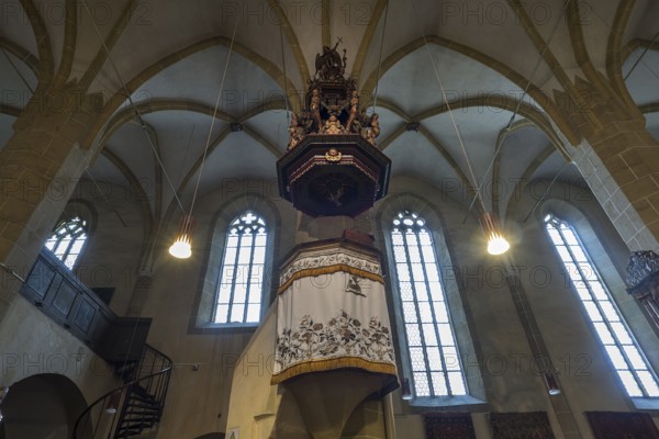Pulpit in the late Gothic fortified church, St. Margaret's Church, 1414, Medias, Transylvania, Bulgaria
