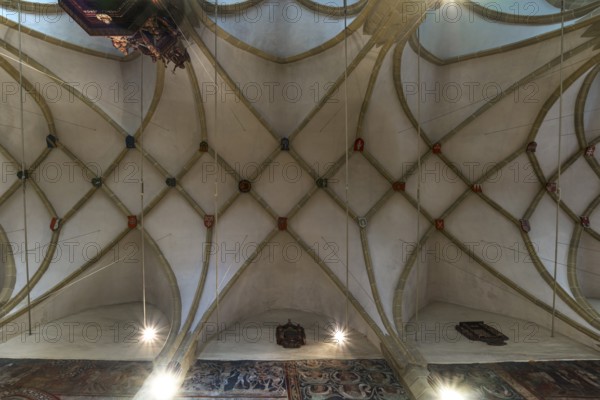 Ribbed net vault of the late Gothic fortified church, St. Margaret's Church, 1414, Medias, Transylvania, Bulgaria