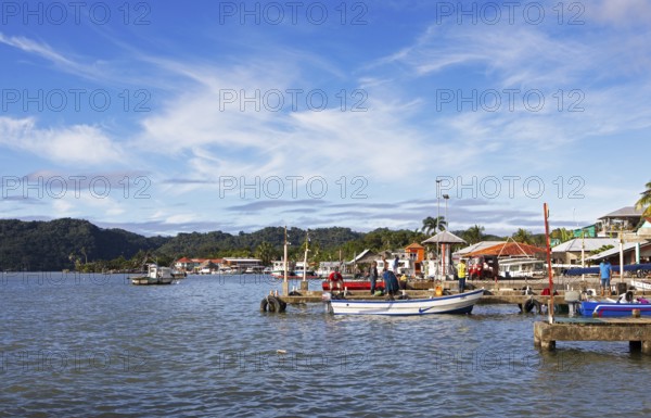 Boat dock in Livingston harbour on the Rio Dulce River, Izabal Department, Guatemala