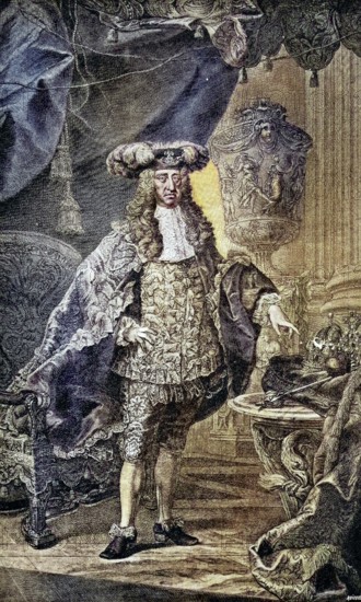 Charles VI Franz Joseph Wenzel Balthasar Johann Anton Ignaz (born 1 October 1685, died 20 October 1740) was Holy Roman Emperor and Archduke of Austria from 1711 to 1740. Oktober 1740) war von 1711 bis 1740 römisch-deutscher Kaiser und Erzherzog von Österreich sowie Souverän der übrigen habsburgischen Erblande / Charles VI Franz Joseph Wenzel Balthasar Johann Anton Ignaz (born October 1, 1685, died October 20, 1740) was Roman-German emperor and archduke of Austria from 1711 to 1740, as well as sovereign of the other Habsburg hereditary lands, Historisch, digital restaurierte Reproduktion einer Originalvorlage aus dem 19. century, genaues Originaldatum nicht bekannt, nachträglich farbiert