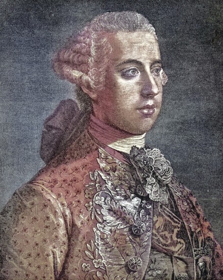 Joseph II, Benedikt August Johann Anton Michael Adam (born 13 March 1741, died 20 February 1790), was a prince of the Habsburg-Lorraine dynasty. February 1790), was a prince of the Habsburg-Lorraine dynasty, archduke in the Archduchy of Austria, became Roman-German king in 1764 and was Holy Roman Emperor from 1765 to 1790 / August Johann Anton Michael Adam (born March 13, 1741, died February 20, 1790), was a prince of the Habsburg-Lorraine dynasty, archduke in the Archduchy of Austria, became Roman-German king in 1764 and was Holy Roman Emperor from 1765 to 1790, Historic, digitally restored reproduction of an original from the 19th century, exact original date unknown. century, exact original date unknown, subsequently coloured