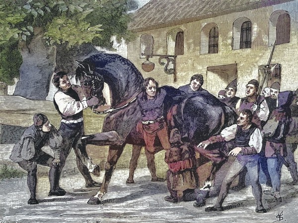 German Peasants' War, 1524-1526, liberation of the priest Matthaeus. Matthew Alber (also Aulber) (born December 4, 1495, died December 2, 1570) was a German reformer / German Peasants' War, liberation of the priest Matthaeus. Matthew Alber (also Aulber) (born December 4, 1495, died December 2, 1570) was a German reformer, Historical, digitally restored reproduction of an original from the 19th century, exact original date unknown, subsequently coloured