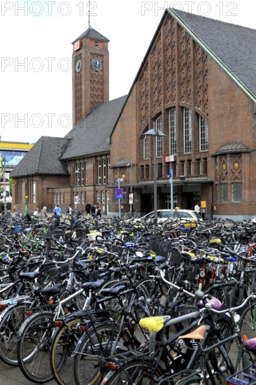 Lots of bikes in the bicycle parking lot in front of Oldenburg Central Station, Lower Saxony, Germany