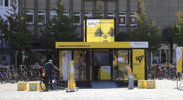 Infomobile on the search for a final repository, operated by the Federal Office for the Safety of Nuclear Waste Management (BASE) to inform citizens about the search for a site for a nuclear waste repository.here in Oldenburg, Lower Saxony, Germany