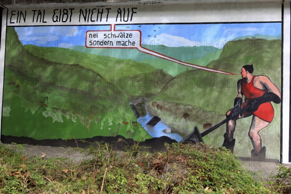 Graffiti applied as part of the MEMUR Urban Art Festival in Oldenburg, here motif due to the flood disaster in the Ahr valley, Lower Saxony, Germany, (permanent work of art in public space)