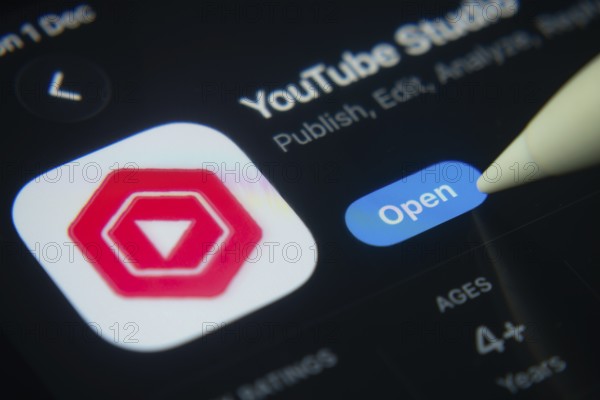 Dhaka, Bangladesh- 01 Dec 2025: A close-up of the Youtube Studio app icon in the App Store on an iPad screen