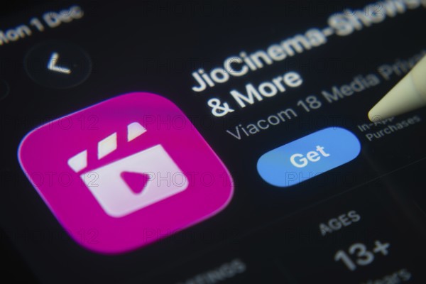Dhaka, Bangladesh- 01 Dec 2025: A close-up of the JioCinema app icon in the App Store on an iPad screen