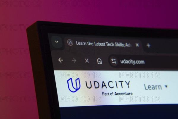 Dhaka, Bangladesh- 02 June 2025: Close-up of a computer screen displaying the UDACITY web interface in dark mode