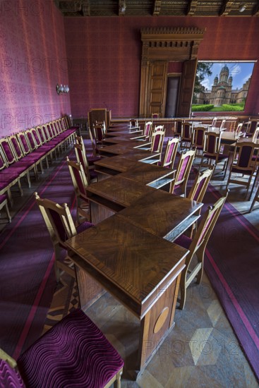 Work tables in the lecture hall of the National Yuri Fedkovych University, founded in 1875, Czernowicz, Ukraine