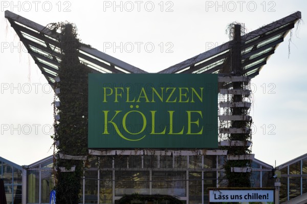Pflanzen Kölle entrance area, garden center, Logo, Fellbach, Baden-Württemberg, Germany