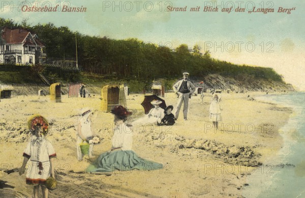Historical postcard around 1900, Baltic resort Bansin, district of the municipality of Baltic resort Heringsdorf on the island of Usedom in the district of Vorpommern-Greifswald in Mecklenburg-Western Pomerania, Germany, digital reproduction of a historical postcard, public domain, from that time, exact date unknown