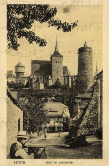 Historical postcard around 1900, Bautzen, Saxony, Germany, digital reproduction of a historical postcard, public domain, from that time, exact date unknown