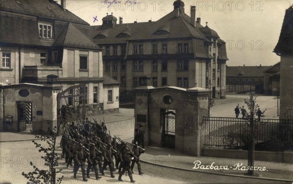 Historical postcard around 1900, Barbara barracks, Bautzen, Saxony, Germany, digital reproduction of a historical postcard, public domain, from that time, exact date unknown