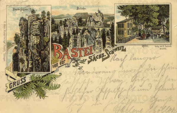 Historical postcard around 1900, the bastion in Saxon Switzerland, Saxony, Germany, digital reproduction of a historical postcard, public domain, from that time, exact date unknown