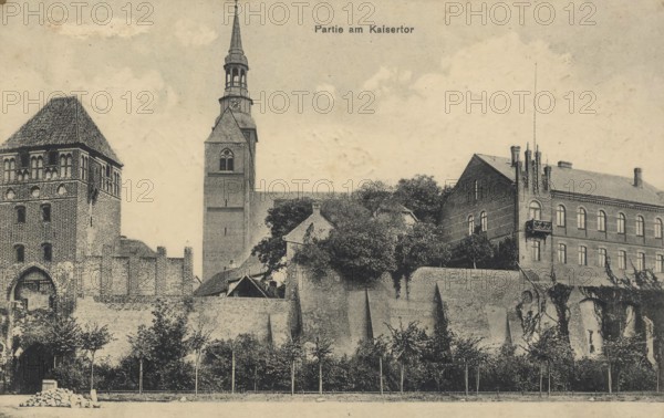 Historical postcard around 1900, Kaisertor in Tangermünde, Stendal district, Saxony-Anhalt, Germany, digital reproduction of a historic postcard, public domain, from that time, exact date unknown