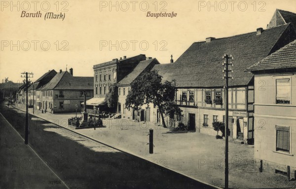 Historical postcard around 1900, Baruth in der Mark, main street, town in the Teltow-Fläming district in Brandenburg, Germany, digital reproduction of a historic postcard, public domain, from that time, exact date unknown